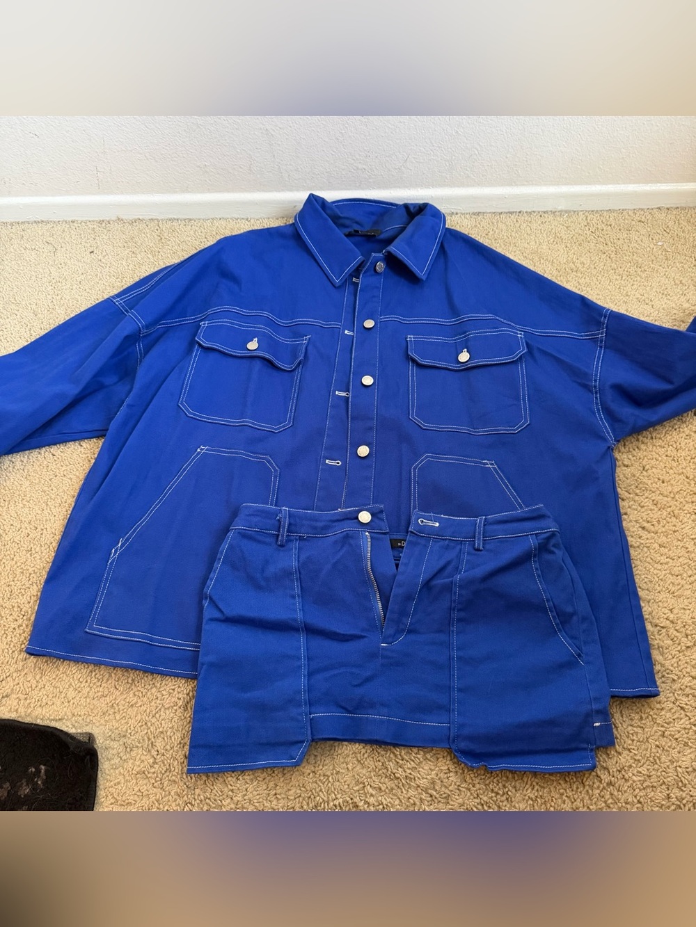 BY.DYLN Women’s Blue Two-Piece Utility Jacket and Skirt Set